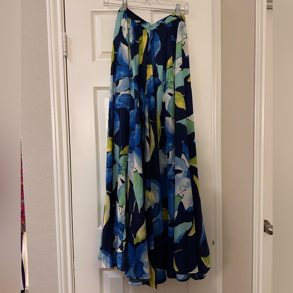 Roz & Ali Blue Patterned Floral Maxi Skirt